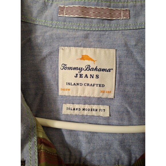 TOMMY BAHAMA Jeans Shirt Mens 2XL Island Crafted Modern Fit Plaid Casual Party - Picture 4 of 7
